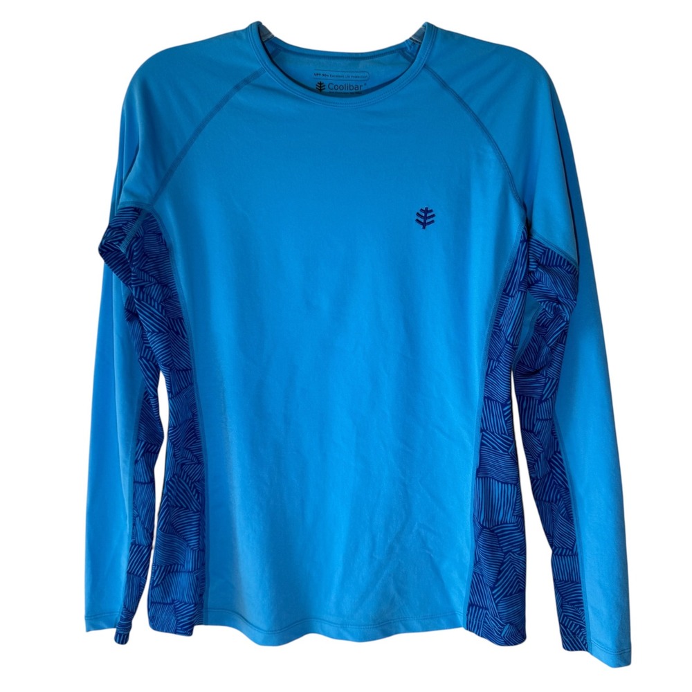 Coolibar UPF 50+ Rash Guard Long Sleeve Swim Shirt Blue Geometric Mens Medium